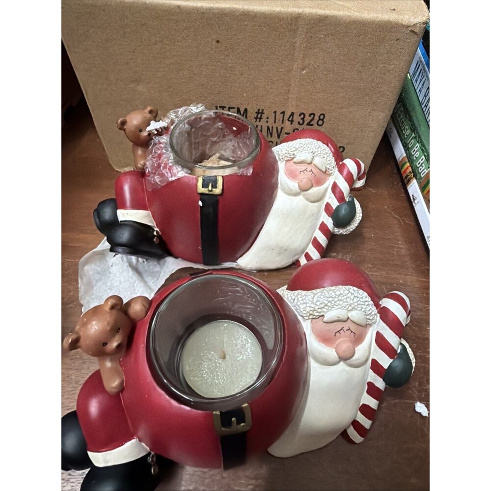 3 Henton Santa Claus and Teddy Bear Votive Candle Holder‎ Holidays